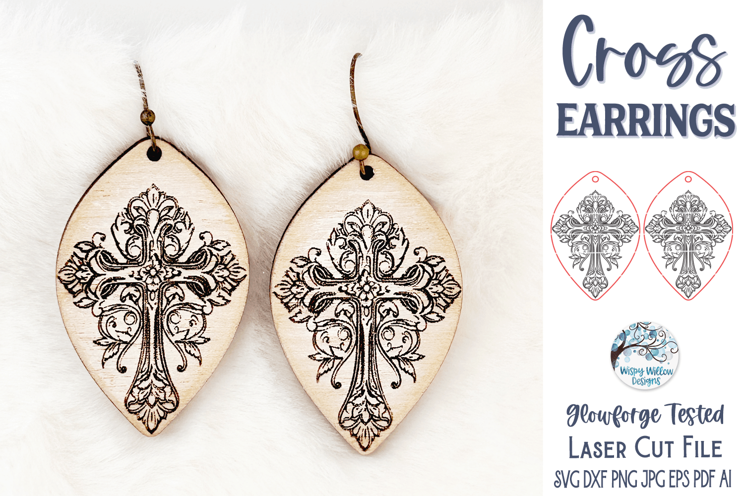 Jesus Cross Earring File for Glowforge or Laser Cutter Wispy Willow Designs Company