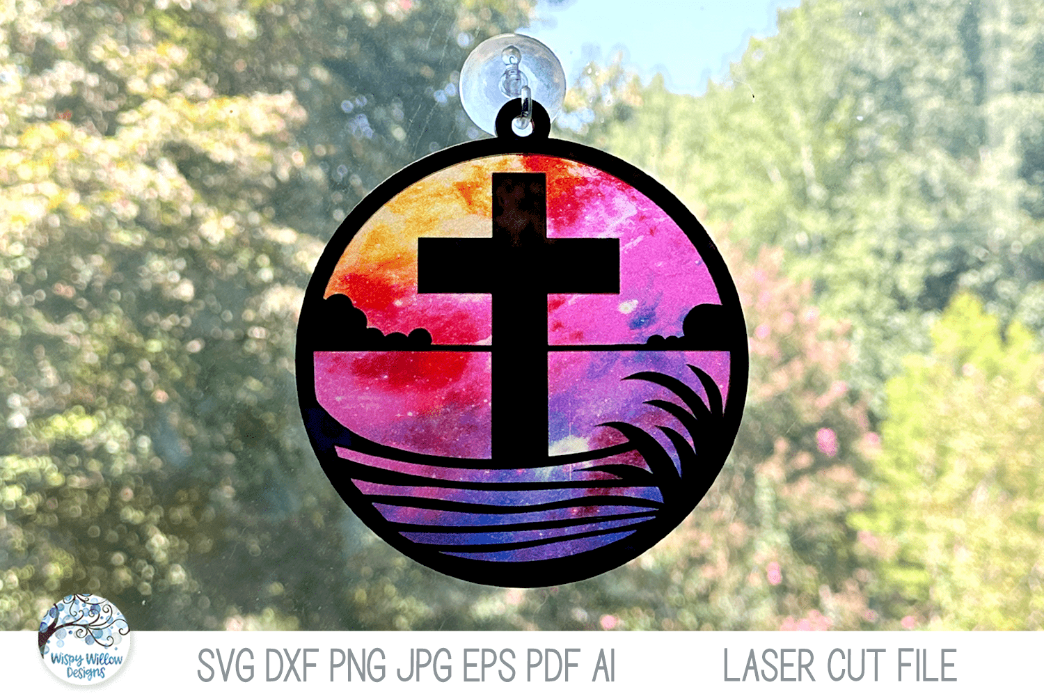 Jesus Cross on Lake Suncatcher SVG File for Laser Cutter Wispy Willow Designs Company