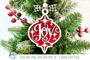 Joy Arabesque Christmas Ornament SVG File for Laser Cutter Wispy Willow Designs Company