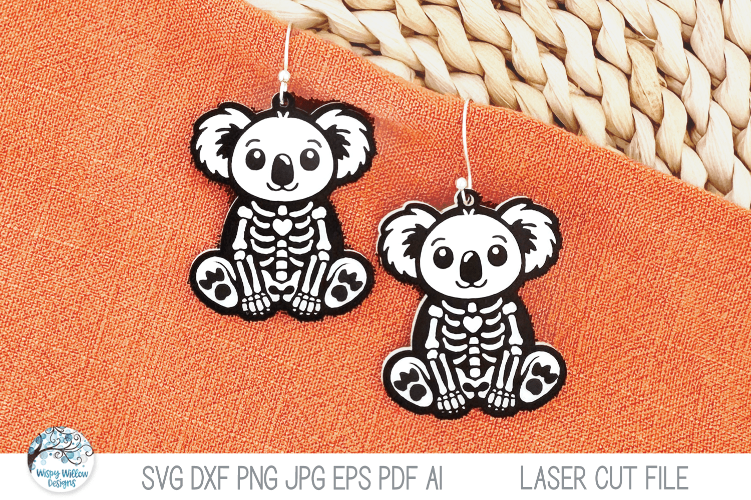 Koala Bear Skeleton Halloween Earring SVG File for Laser Cutter Wispy Willow Designs Company