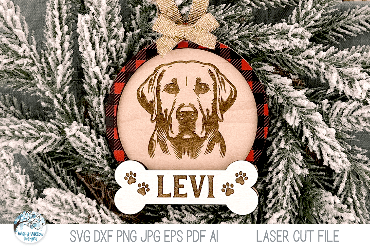 Labrador Dog Christmas Ornament SVG File for Laser Cutter Wispy Willow Designs Company