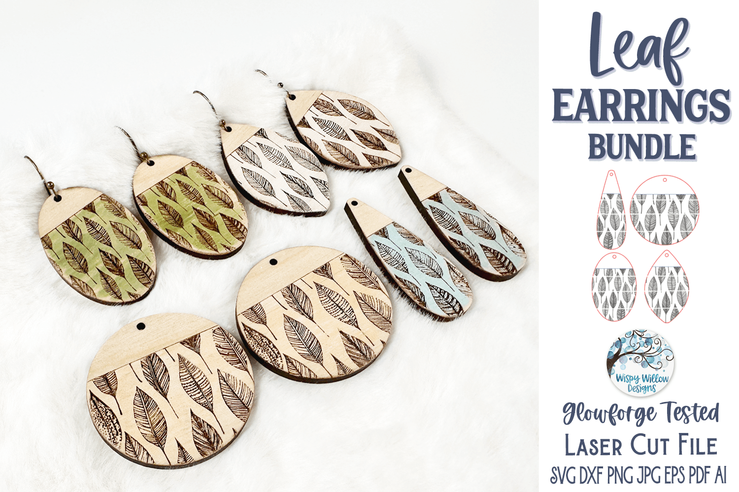 Leaf Earring File Bundle for Glowforge or Laser Cutter Wispy Willow Designs Company