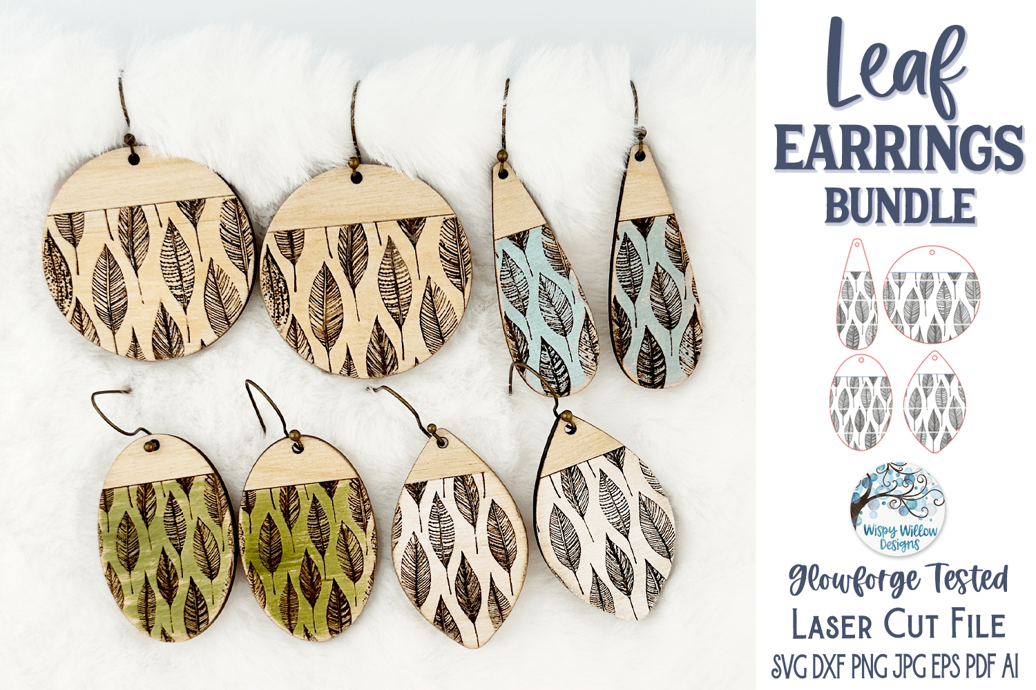 Leaf Earring File Bundle for Glowforge or Laser Cutter Wispy Willow Designs Company