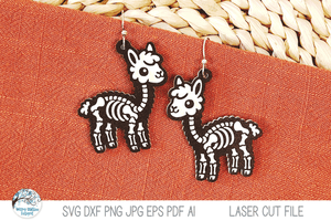 Llama Alpaca Skeleton Halloween Earring SVG File for Laser Wispy Willow Designs Company