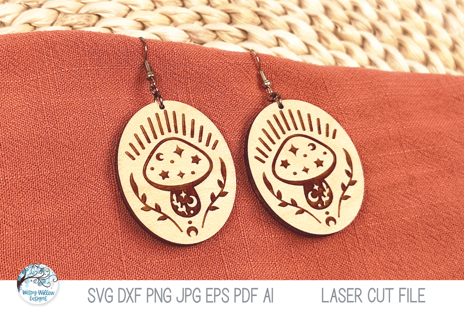 Magical Mushroom Earrings SVG File for Laser Cutter Wispy Willow Designs Company