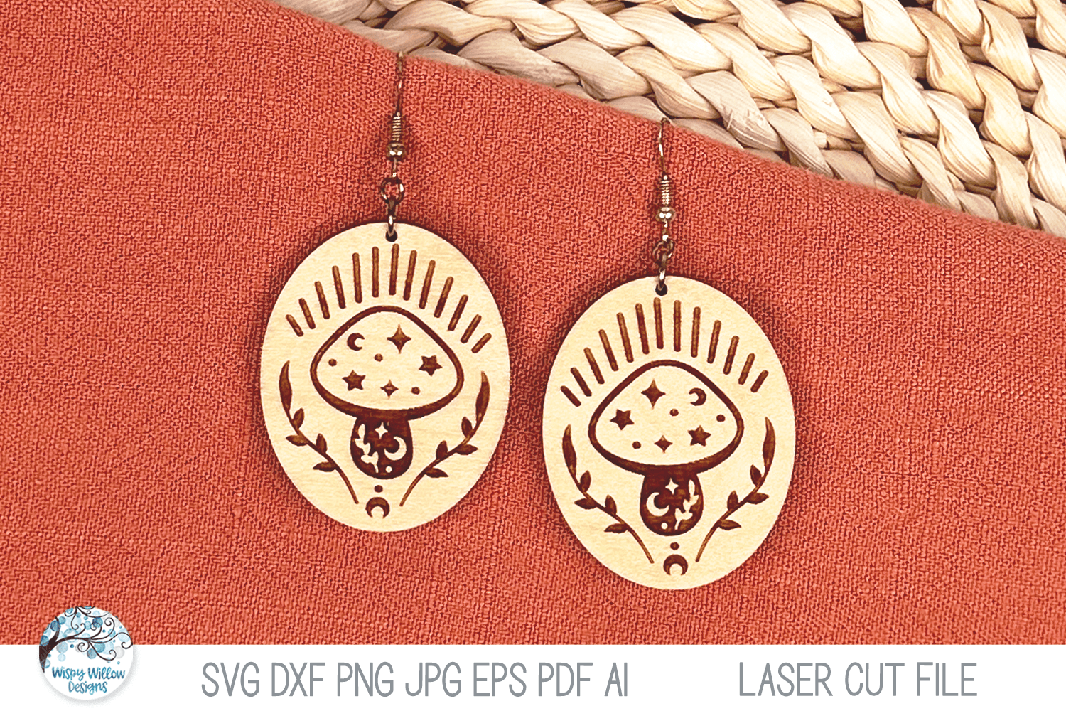 Magical Mushroom Earrings SVG File for Laser Cutter Wispy Willow Designs Company