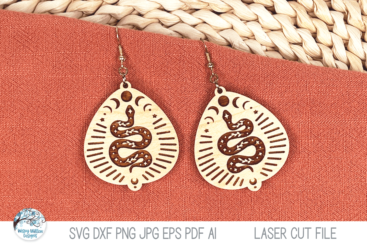 Magical Witchy Snake Earrings SVG File for Laser Cutter Wispy Willow Designs Company