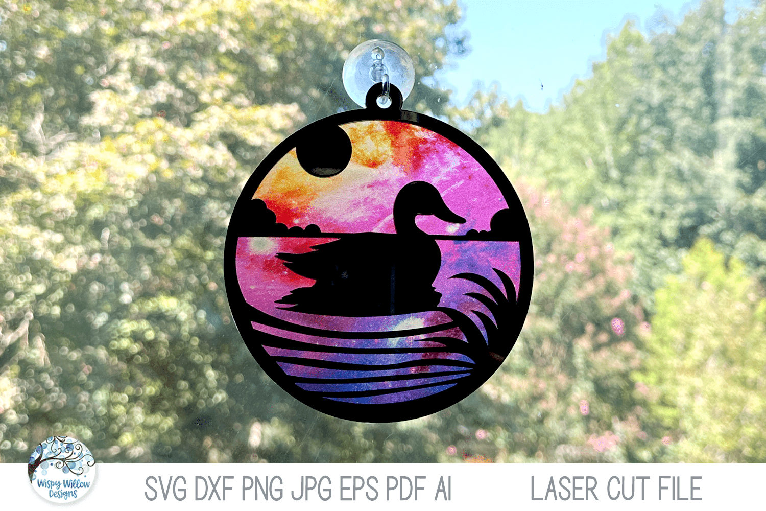 Mallard Duck on Lake Suncatcher SVG File for Laser Cutter Wispy Willow Designs Company