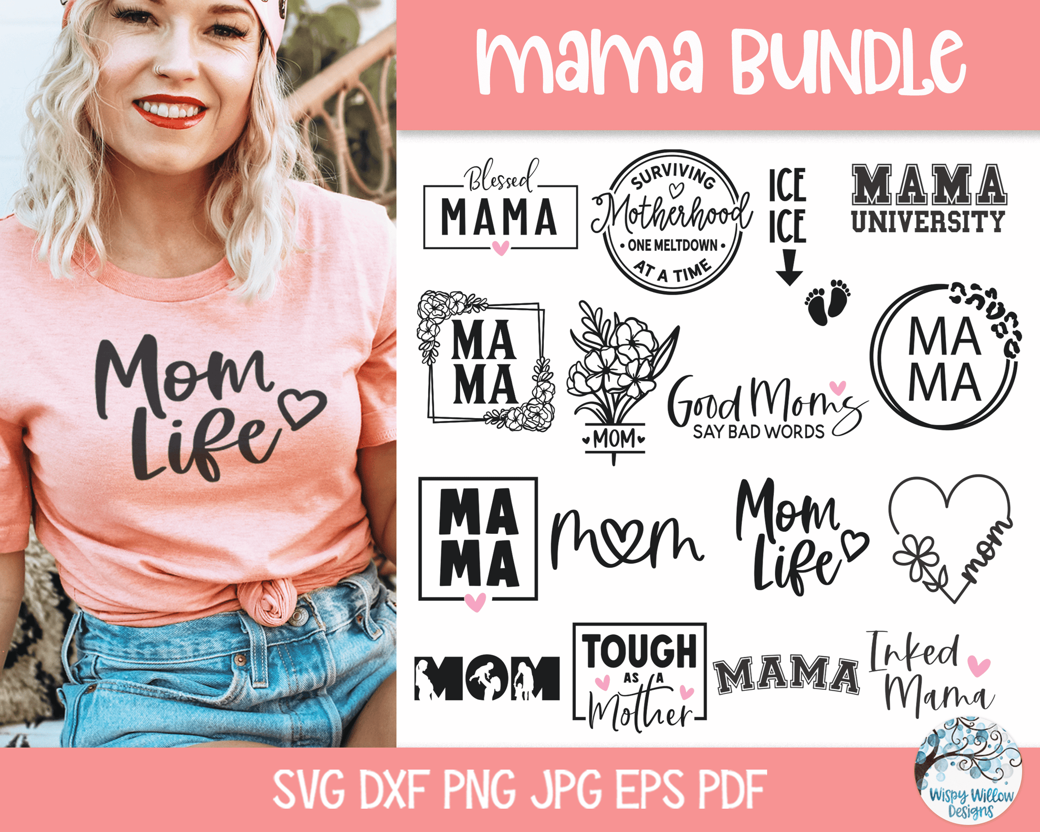 Mama Bundle SVG | Mom Sayings Clipart Wispy Willow Designs Company