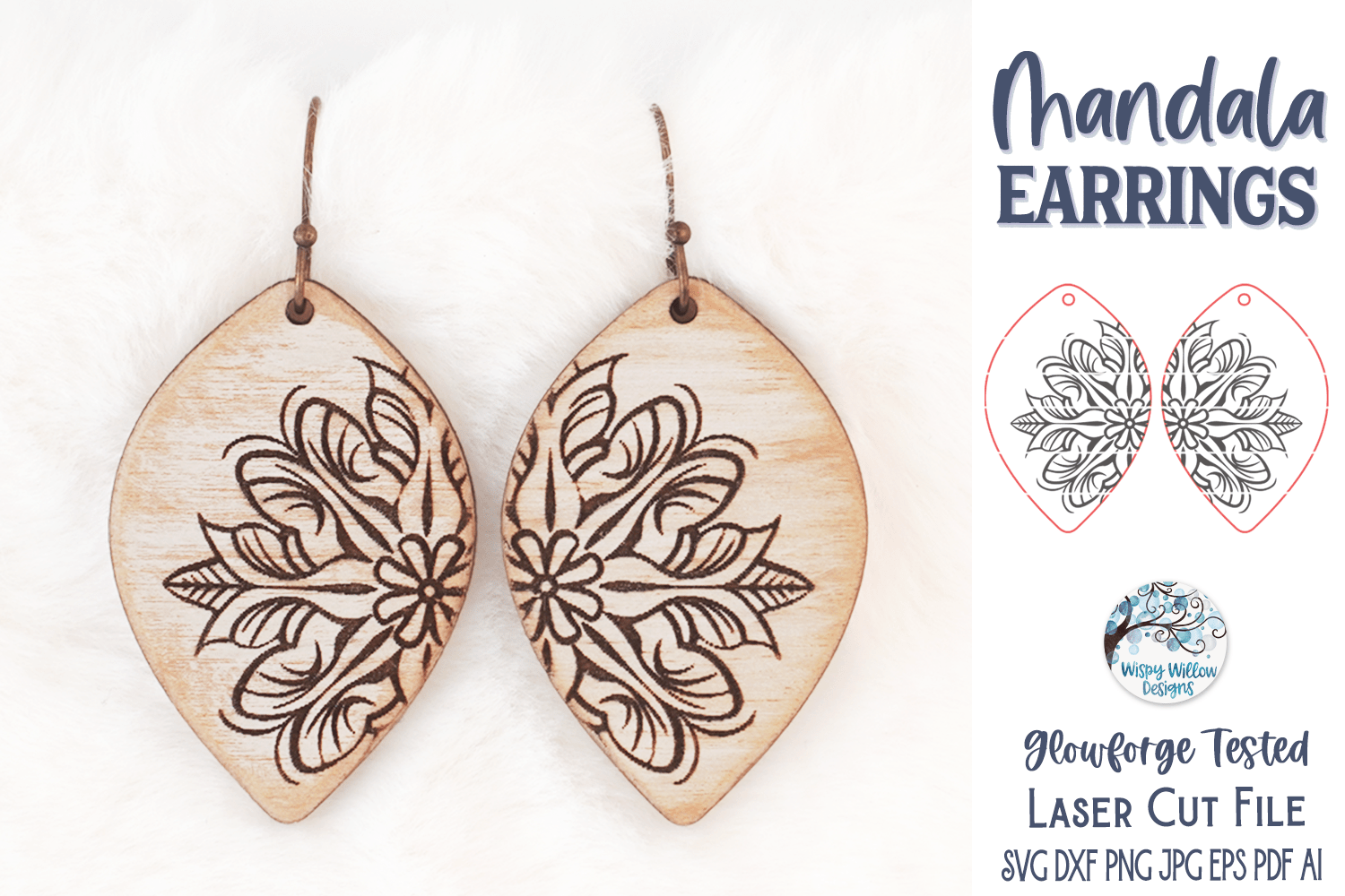 Mandala Earring SVG File for Glowforge and Laser Cutter Wispy Willow Designs Company