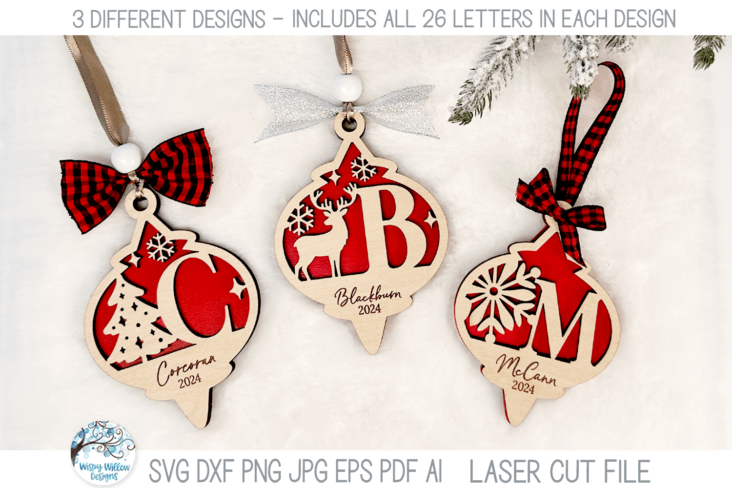 Mega Bundle - Personalized Monogram Letter Christmas Ornament Bundle for Laser Cutter Wispy Willow Designs Company