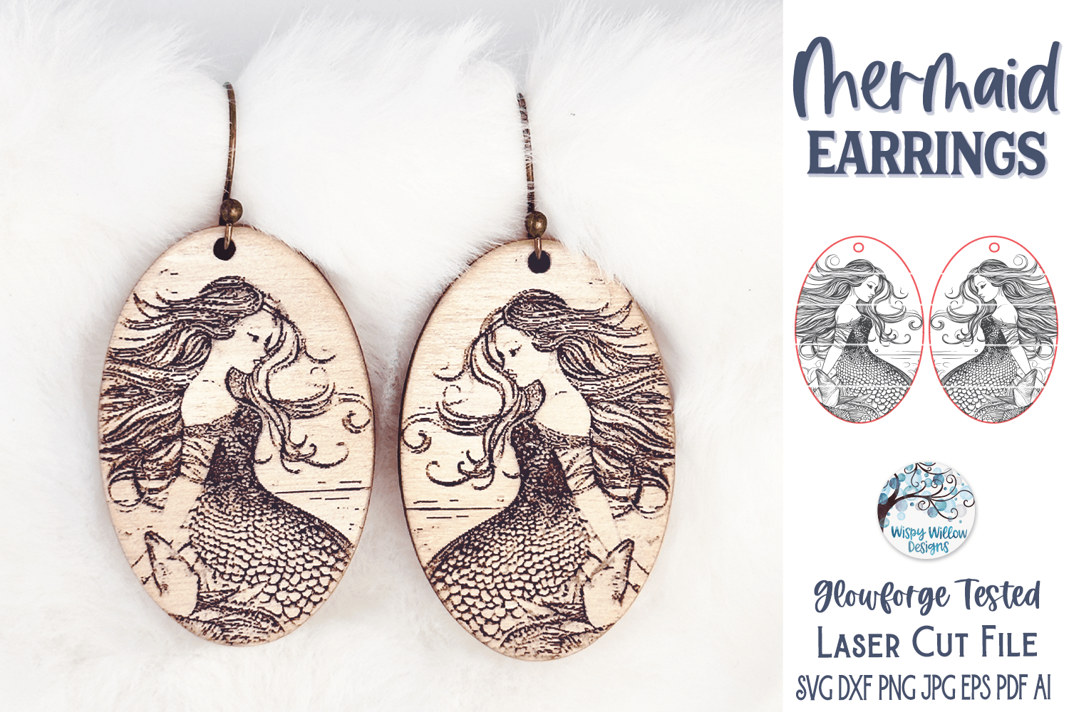 Mermaid Earring File for Glowforge or Laser Cutter Wispy Willow Designs Company