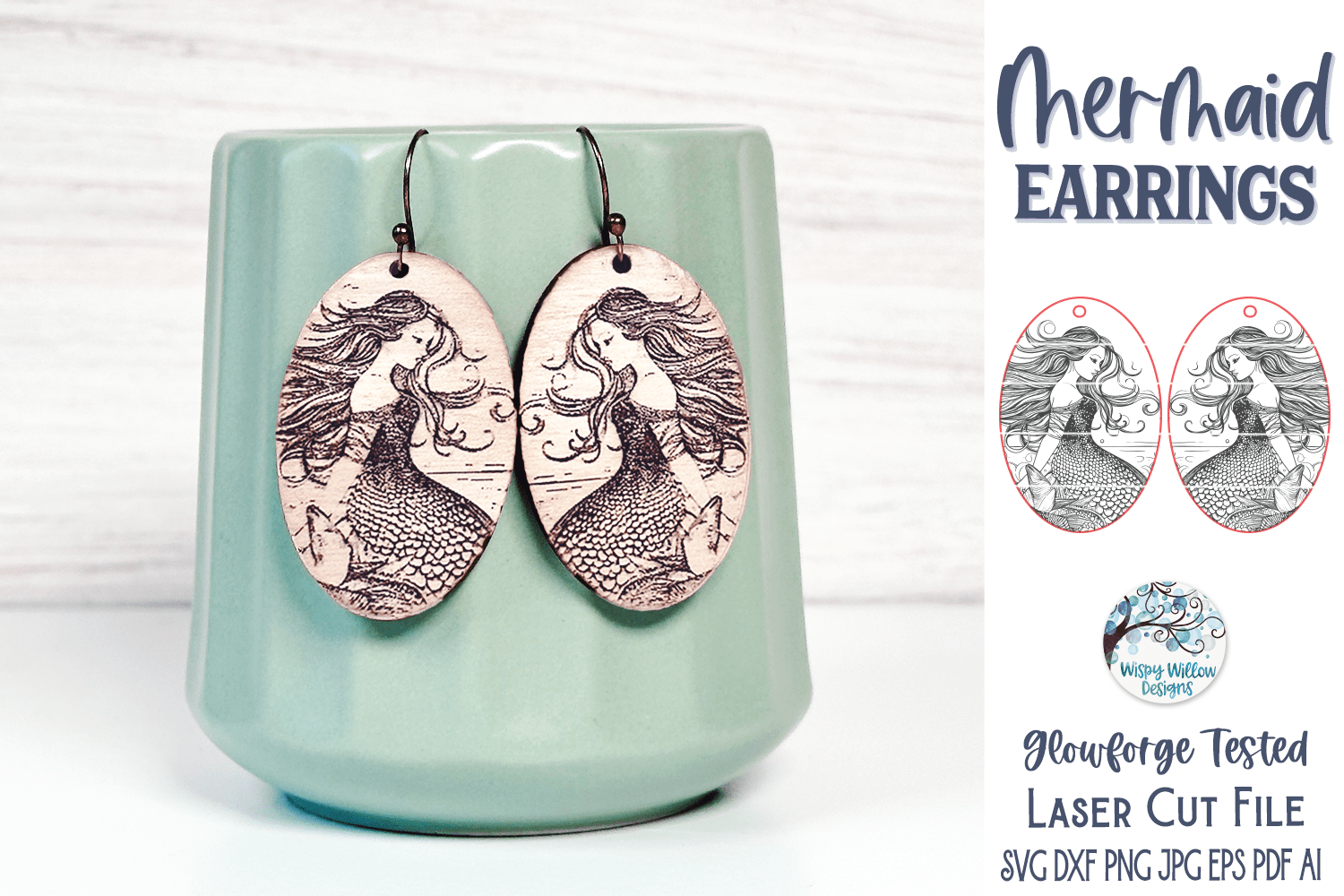 Mermaid Earring File for Glowforge or Laser Cutter Wispy Willow Designs Company