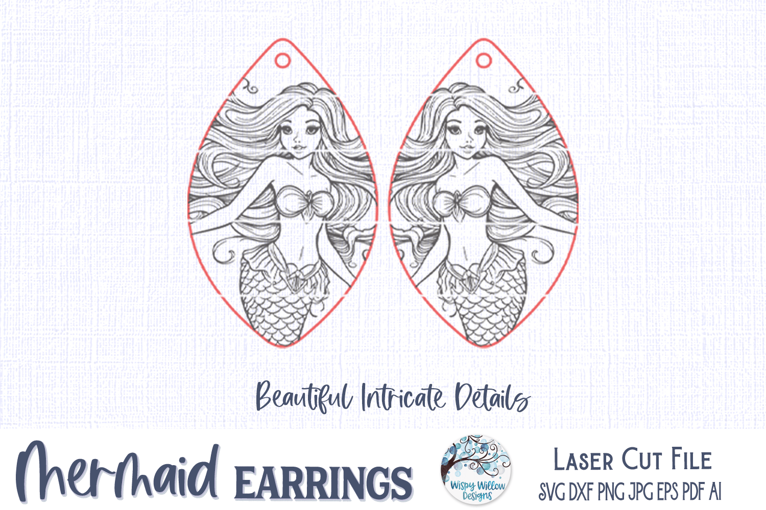 Mermaid Earring File for Glowforge or Laser Cutter Wispy Willow Designs Company