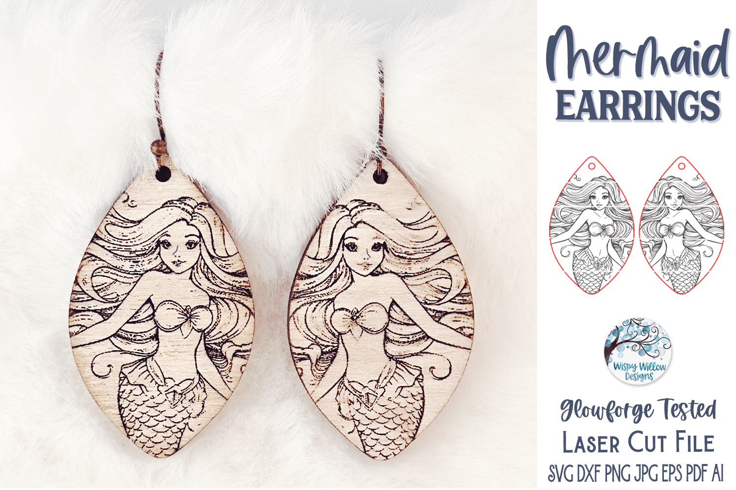 Mermaid Earring File for Glowforge or Laser Cutter Wispy Willow Designs Company