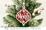 Merry Arabesque Christmas Ornament SVG File for Laser Cutter Wispy Willow Designs Company