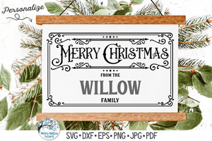 Merry Christmas From The SVG | Personalized Name Retro Christmas Sign Wispy Willow Designs Company