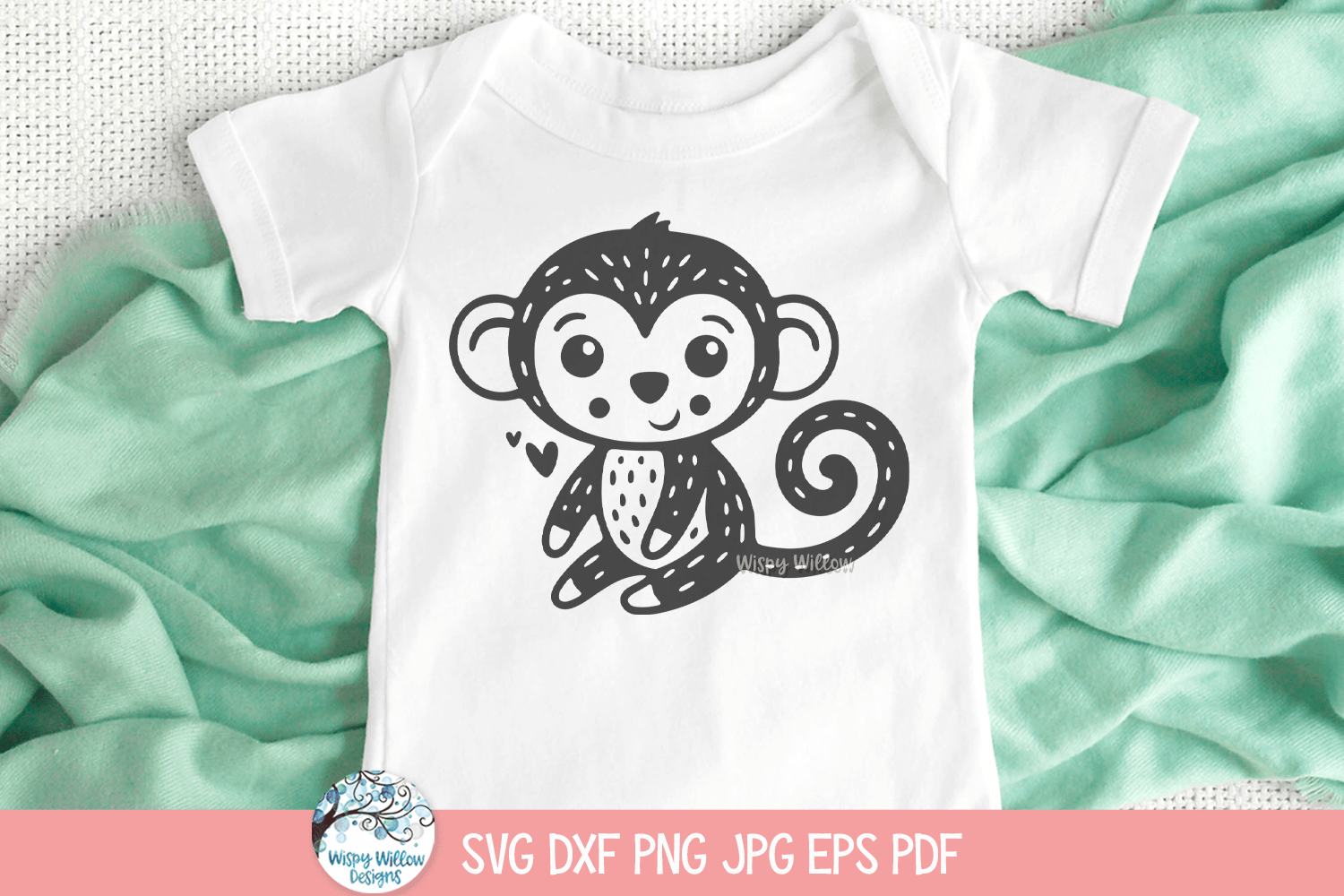 Monkey SVG | Baby Animal Illustration Wispy Willow Designs Company