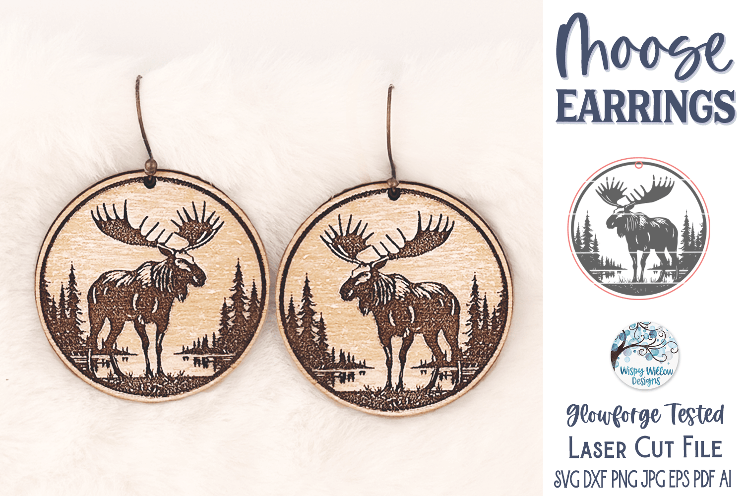 Moose Earring SVG for Glowforge Laser Cutter Wispy Willow Designs Company