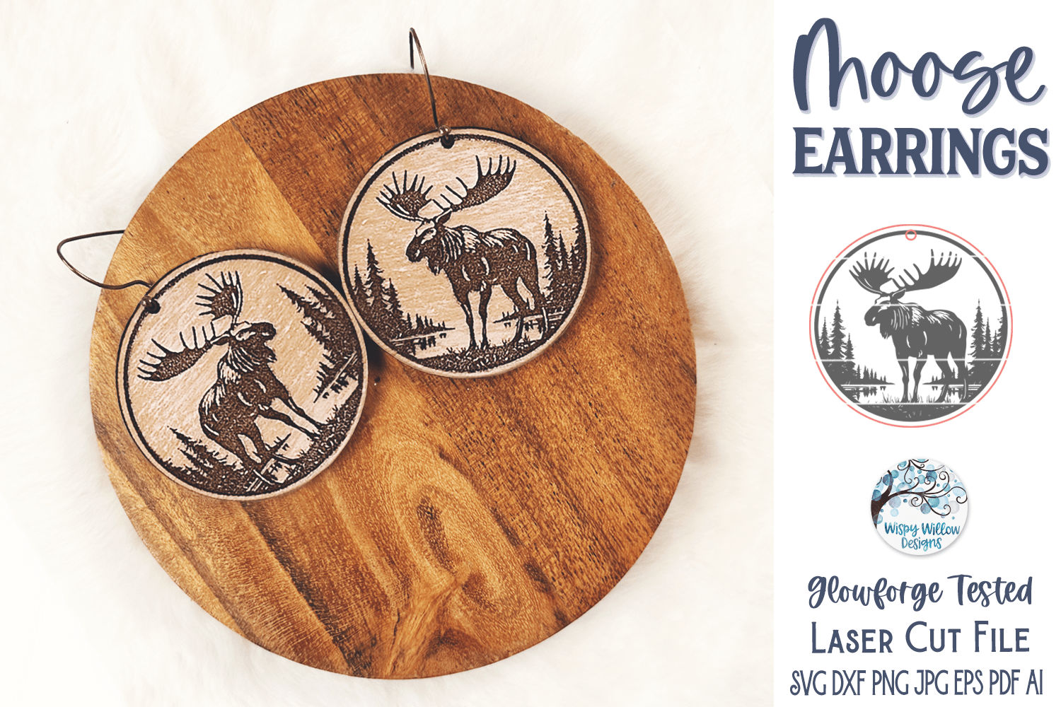 Moose Earring SVG for Glowforge Laser Cutter Wispy Willow Designs Company