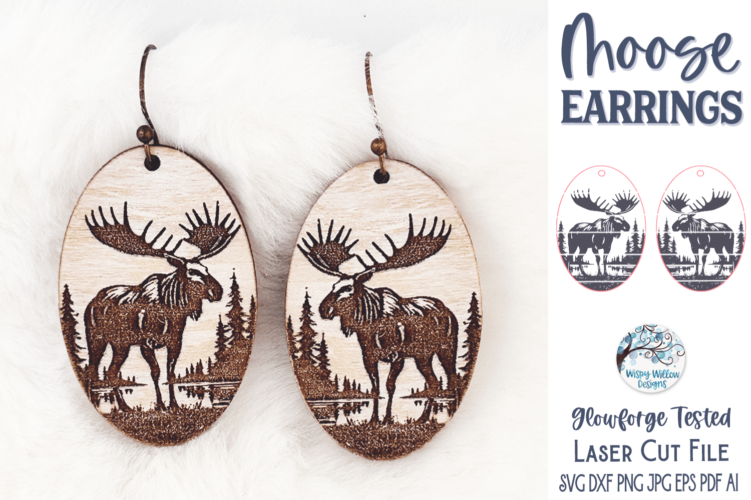 Moose Earring SVG for Glowforge or Laser Cutter Wispy Willow Designs Company