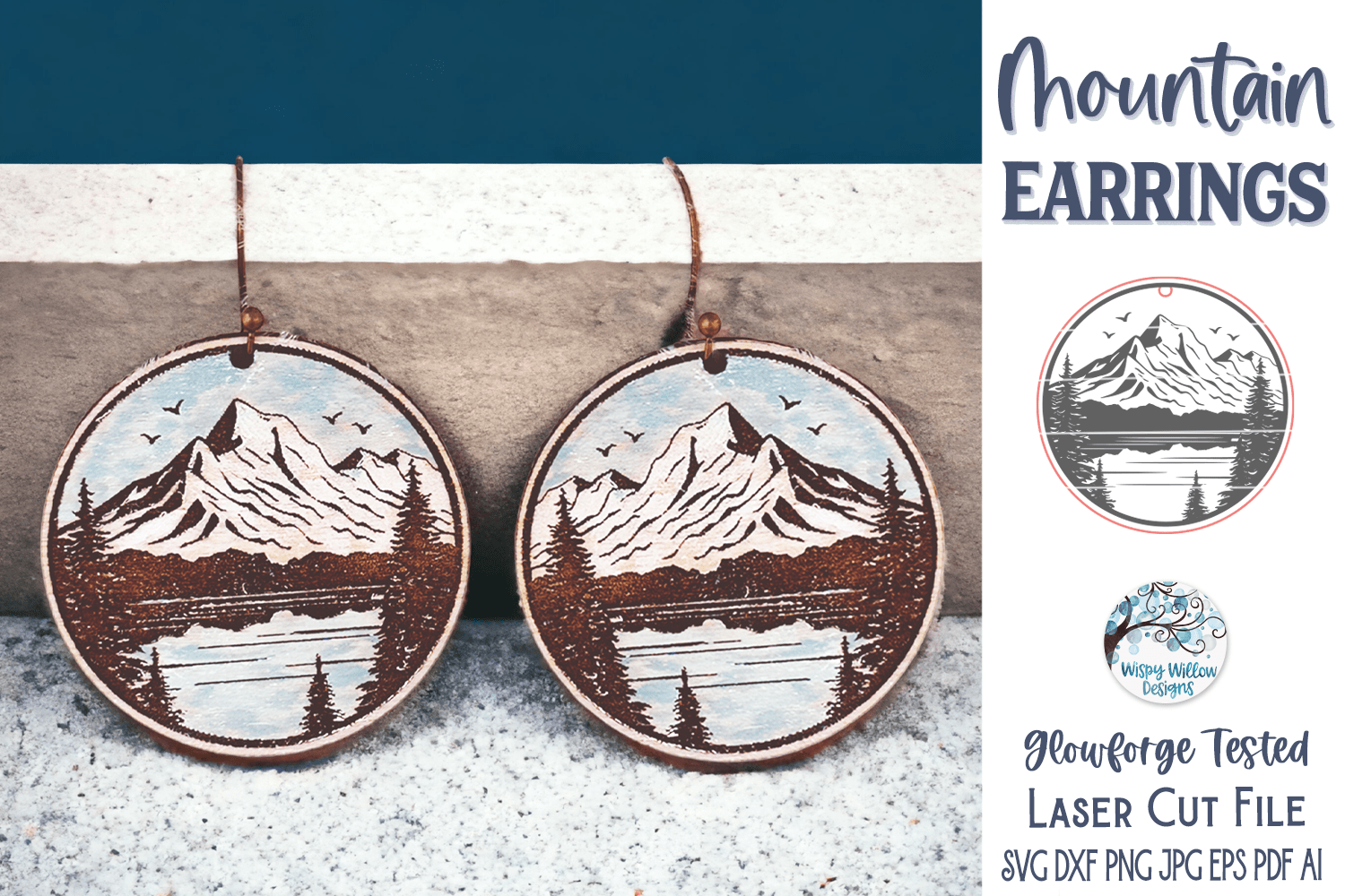 Mountain Earring SVG for Glowforge Laser Cutter Wispy Willow Designs Company