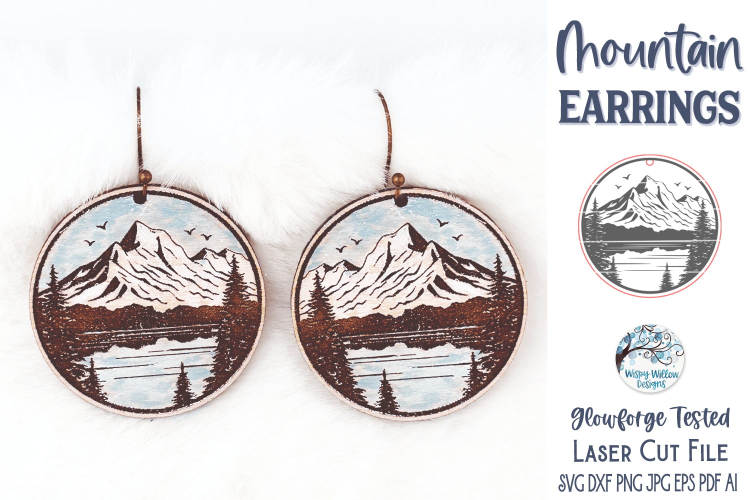 Mountain Earring SVG for Glowforge Laser Cutter Wispy Willow Designs Company