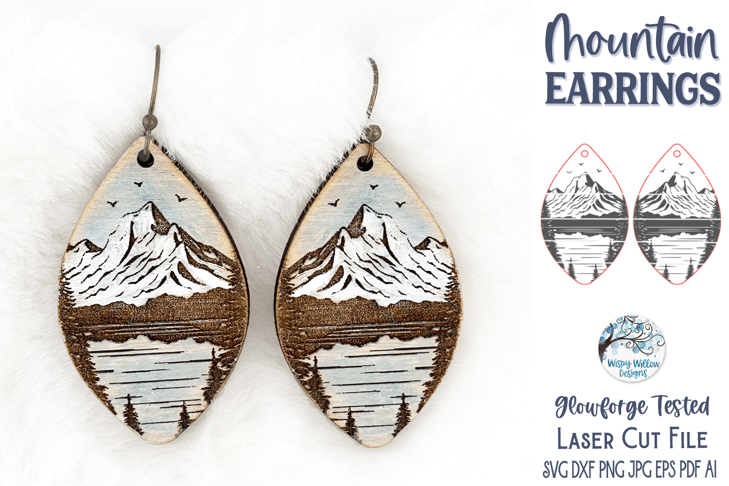 Mountain Earring SVG for Glowforge Laser Cutter Wispy Willow Designs Company