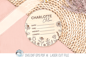 Newborn Baby Girl Birth Announcement Bundle - SVG File for Laser Cutter Wispy Willow Designs Company