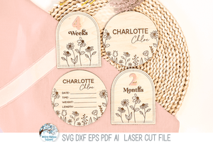 Newborn Baby Girl Wildflower Birth Announcement and Milestone Bundle - SVG File for Laser Cutter Wispy Willow Designs Company