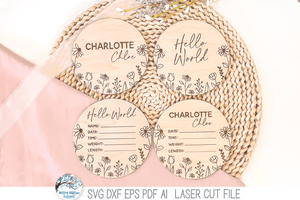 Newborn Baby Girl Wildflower Birth Announcement and Milestone Bundle - SVG File for Laser Cutter Wispy Willow Designs Company