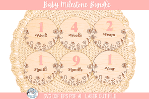 Newborn Baby Girl Wildflower Round Disc Milestone Bundle - SVG File for Laser Cutter Wispy Willow Designs Company