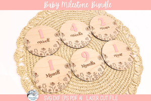 Newborn Baby Girl Wildflower Round Disc Milestone Bundle - SVG File for Laser Cutter Wispy Willow Designs Company