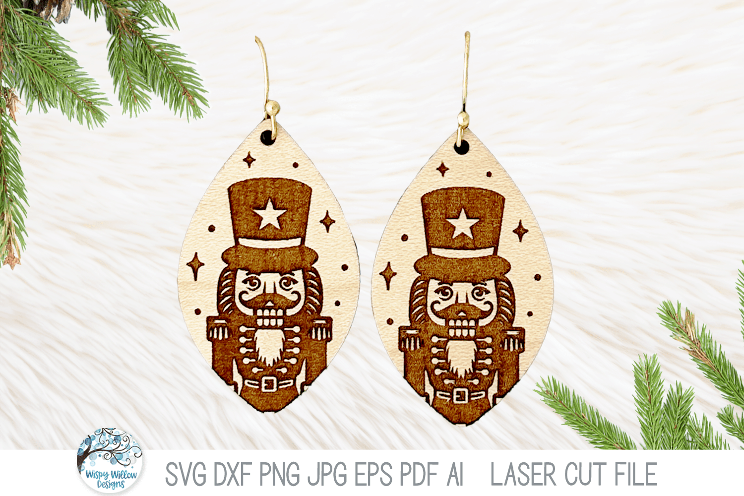 Nutcracker Christmas Earring SVG File for Laser Cutter Wispy Willow Designs Company