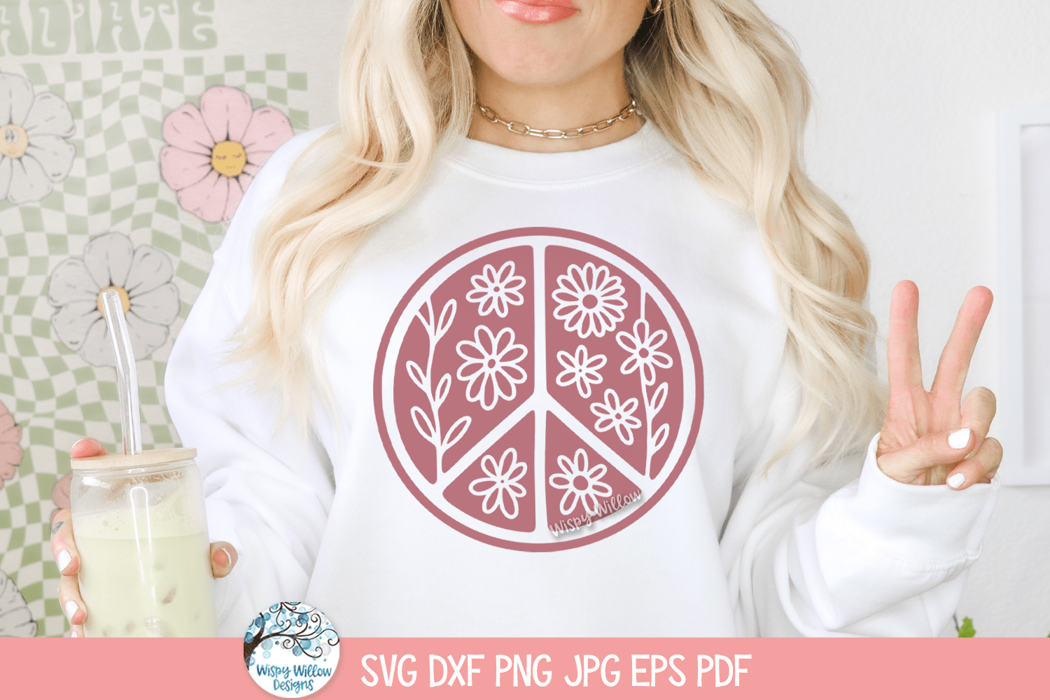 Peace Sign Flowers SVG | Monochromatic Color Floral Peace Symbol Wispy Willow Designs Company