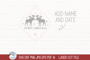 Personalized Family Name Moose Elk Christmas Ornament SVG File for Laser Cutter Wispy Willow Designs Company