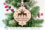 Personalized Family Name Reindeer Christmas Ornament SVG File for Laser Cutter Wispy Willow Designs Company