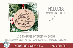 Personalized Family Name Santa Claus Ornament for Laser Cutter Wispy Willow Designs Company