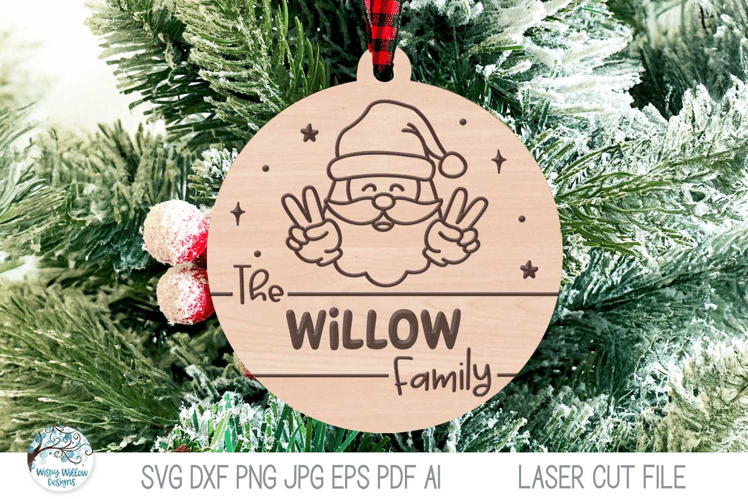 Personalized Family Name Santa Claus Ornament for Laser Cutter Wispy Willow Designs Company