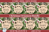 Personalized Funny Animal Santa Sleigh Christmas Ornament Bundle for Laser Cutter Wispy Willow Designs Company