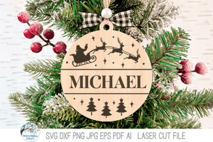 Personalized Funny Animal Santa Sleigh Christmas Ornament Bundle for Laser Cutter Wispy Willow Designs Company