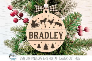 Personalized Funny Animal Santa Sleigh Christmas Ornament Bundle for Laser Cutter Wispy Willow Designs Company