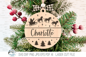 Personalized Funny Animal Santa Sleigh Christmas Ornament Bundle for Laser Cutter Wispy Willow Designs Company