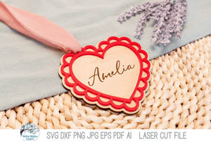 Personalized Heart Valentine's Day Basket Tag SVG File for Laser Cutter Wispy Willow Designs Company