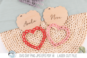 Personalized Heart Valentine's Day Basket Tag SVG File for Laser Cutter Wispy Willow Designs Company