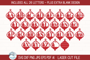 Personalized Monogram Christmas Tree Ornament Bundle for Laser Cutter Wispy Willow Designs Company