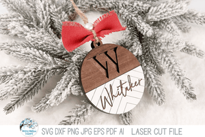 Personalized Monogram Letter Farmhouse Christmas Ornament Bundle for Laser Cutter Wispy Willow Designs Company