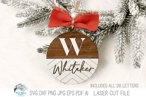 Personalized Monogram Letter Farmhouse Christmas Ornament Bundle for Laser Cutter Wispy Willow Designs Company