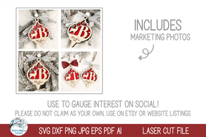 Personalized Monogram Letter Reindeer Christmas Ornament Bundle for Laser Cutter Wispy Willow Designs Company