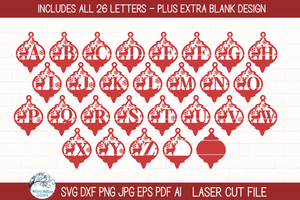 Personalized Monogram Letter Reindeer Christmas Ornament Bundle for Laser Cutter Wispy Willow Designs Company